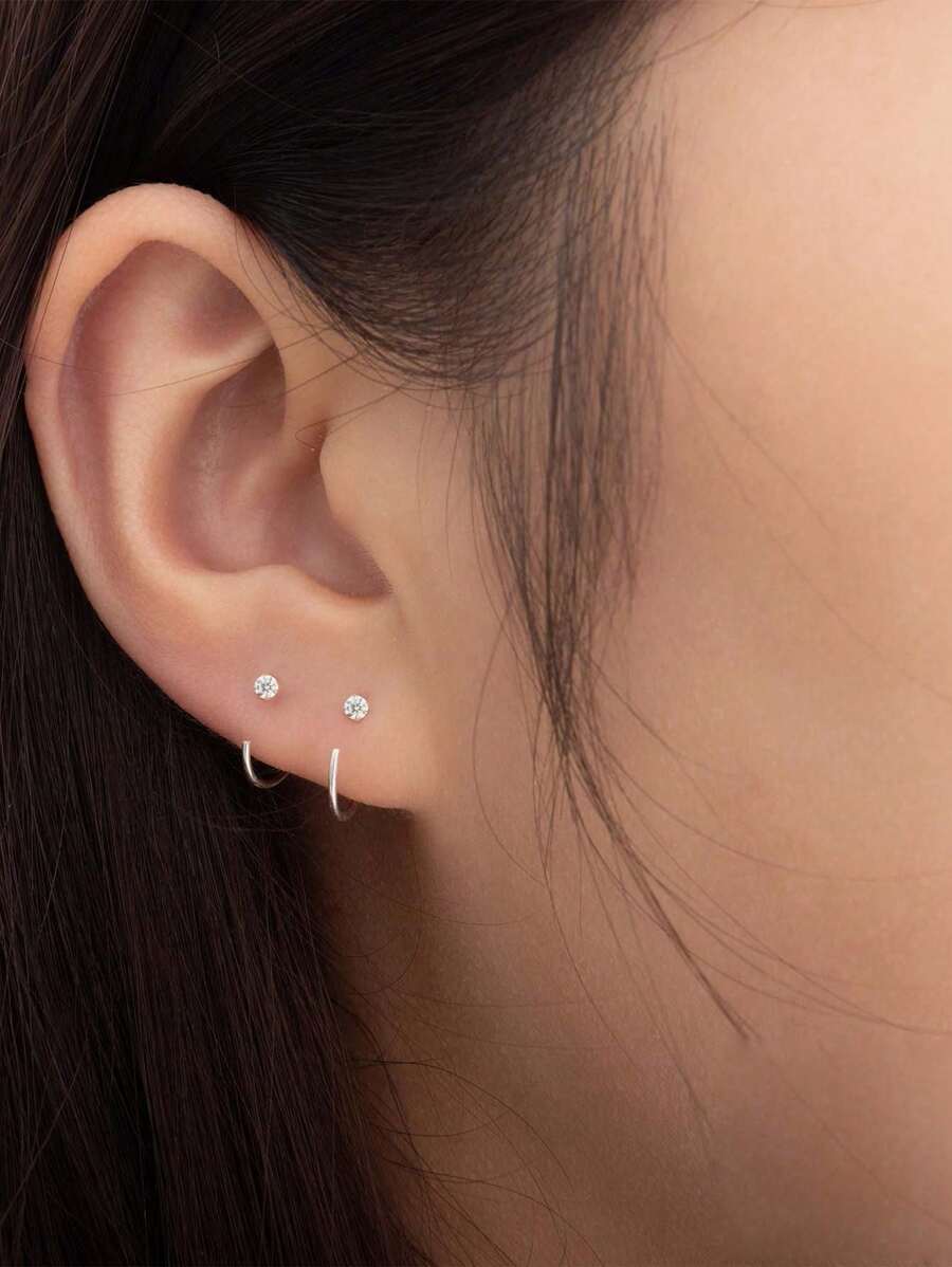 ジュエリー レディース イヤーアクセサリー 2個 スターリングシルバー925 2.0mm 丸い キュービックジルコニア オープン拍卖