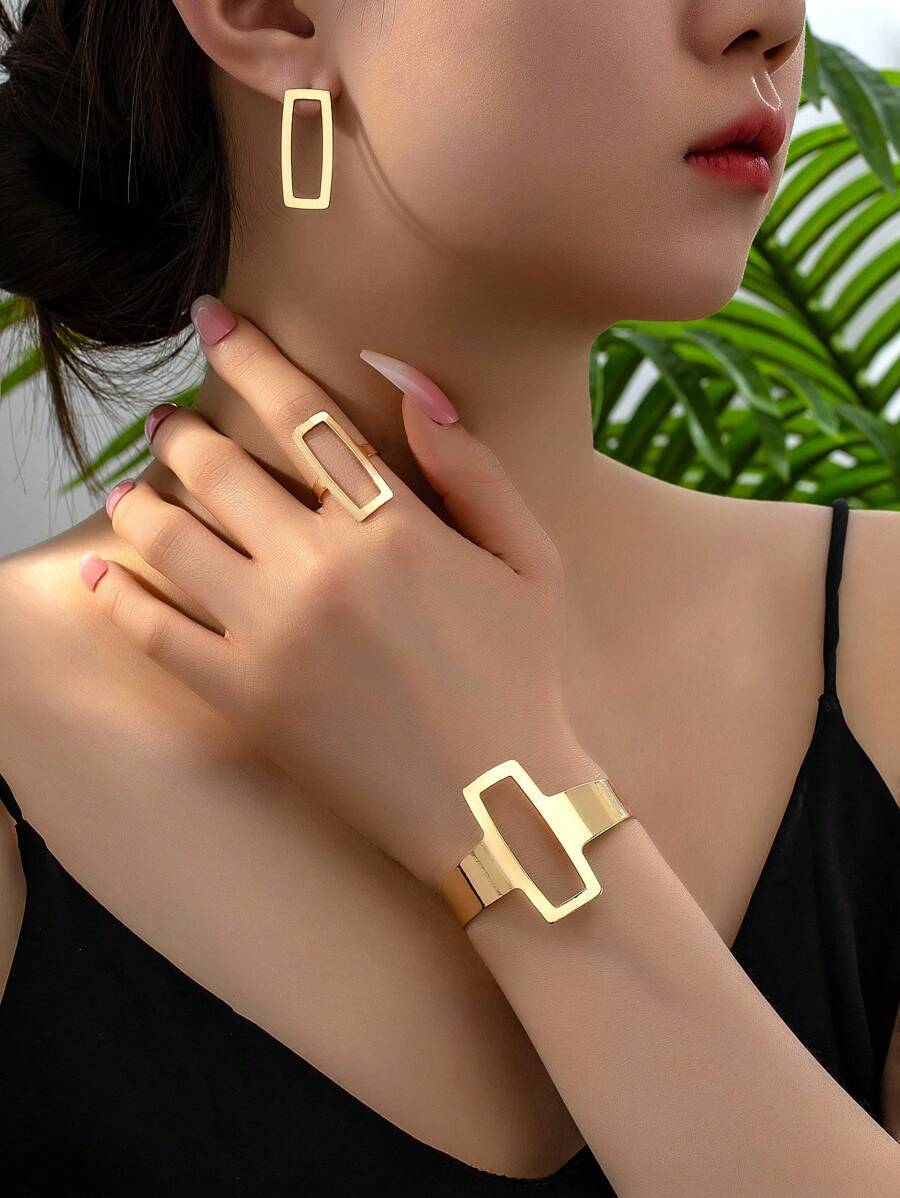 ジュエリー レディース セット 角形 バングル 1個、角形 ピアス 1組、角形 リング 1個、ヴィンテージ感あふれる 巨大なジュエ拍卖