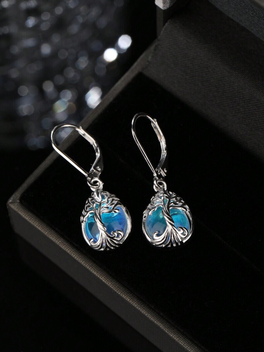 ジュエリー レディース イヤーアクセサリー 月長石の生命の木型S925スターリングシルバーペンダントピアス 1ペア、女性の日付やギ拍卖