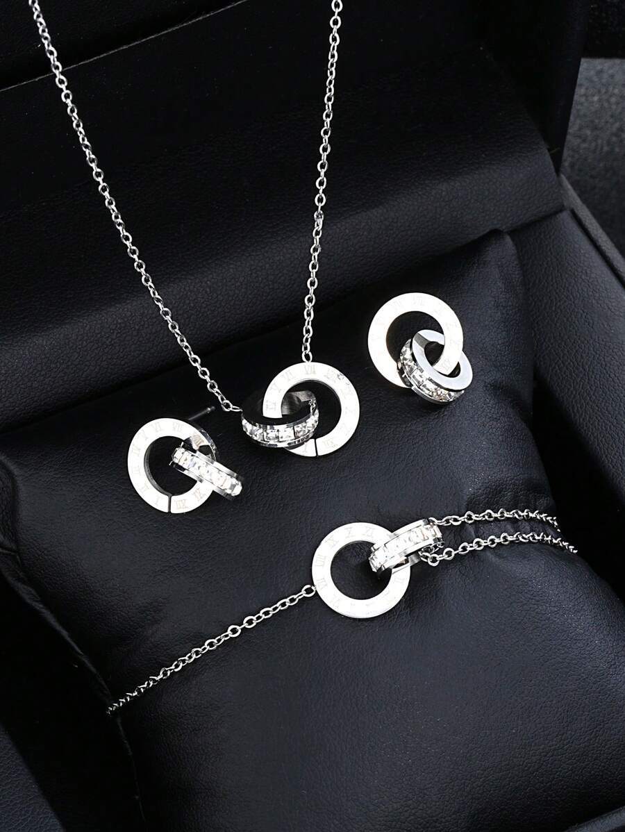 ジュエリー レディース セット 4点セット ステンレス鋼 ゴールドメッキ インターロッキングサークル インフィニティ スタイル ロ拍卖