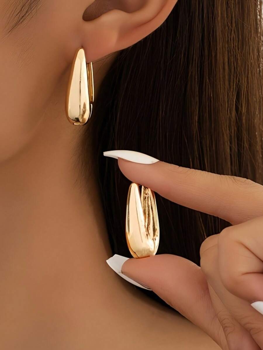 ジュエリー レディース イヤーアクセサリー 1ペア シンプル ティアドロップ フープピアス、ゴールドトーン 水滴型ピアス、字型ピア拍卖