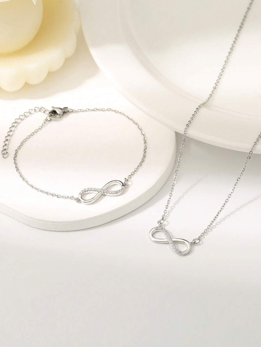 ジュエリー レディース セット シンプルフィギュア8ネックレス&ブレスレットセット2個、エレガントなギフトと日常着用に最適拍卖