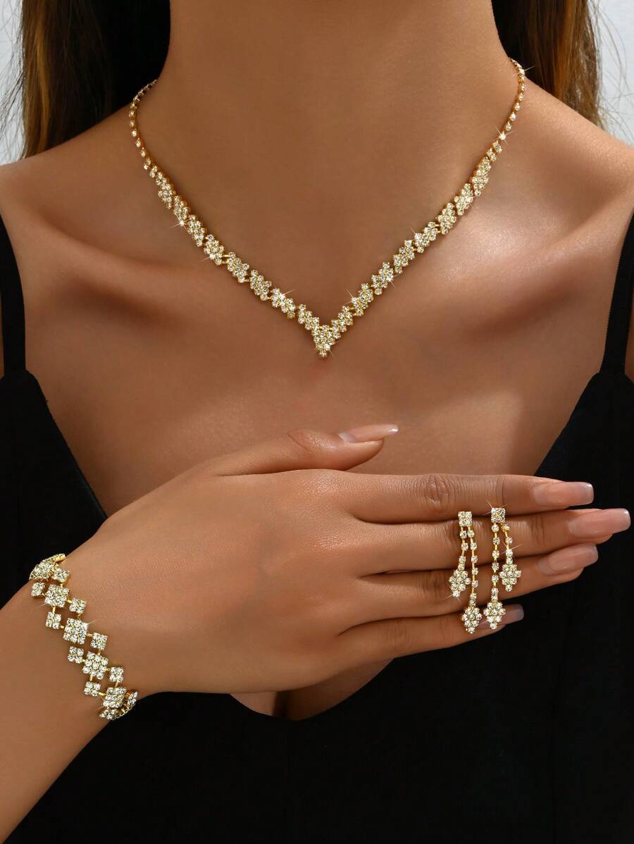 ジュエリー レディース セット 女性用ジュエリーセット 1点ネックレス+1組ピアス+1点ブレスレット、デイリーウェアに適しています拍卖