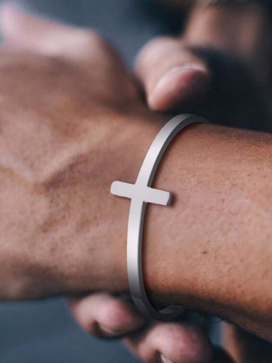 ジュエリー メンズ ブレスレット 1個 ミニマリスト ステンレスクロスブレスレット、男性の日常、祭り、パーティーウェアに適していま拍卖