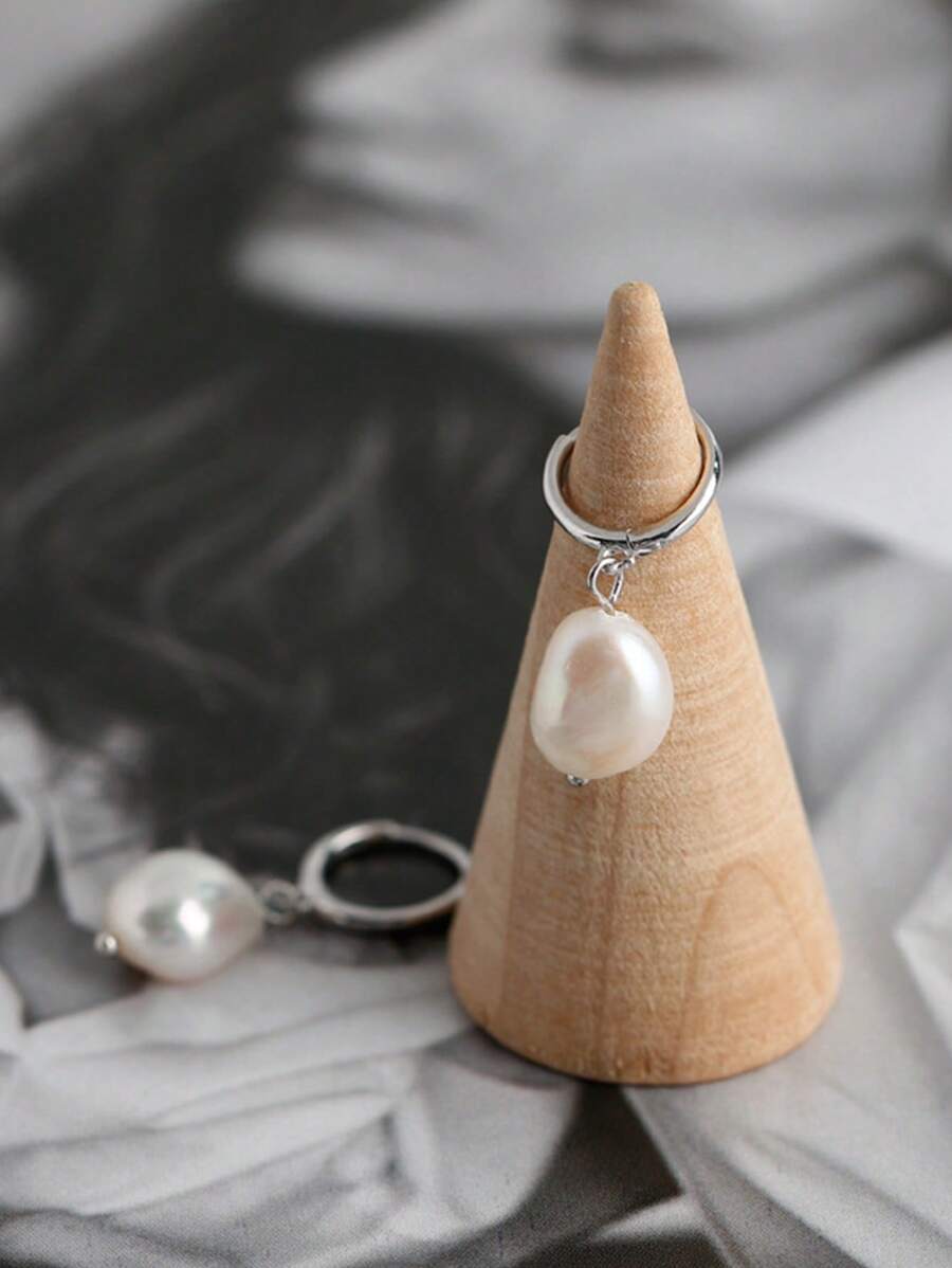 ジュエリー レディース イヤーアクセサリー S925 スターリングシルバー ナチュラル バロック真珠ピアス 1ペア、淡水真珠ピアス拍卖