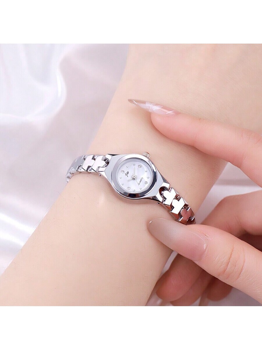 腕時計 レディース クォーツ 1個 シルバー エレガントで繊細なプレミアム レディース腕時計、丸型合金ケース、ラインストーン スケ拍卖