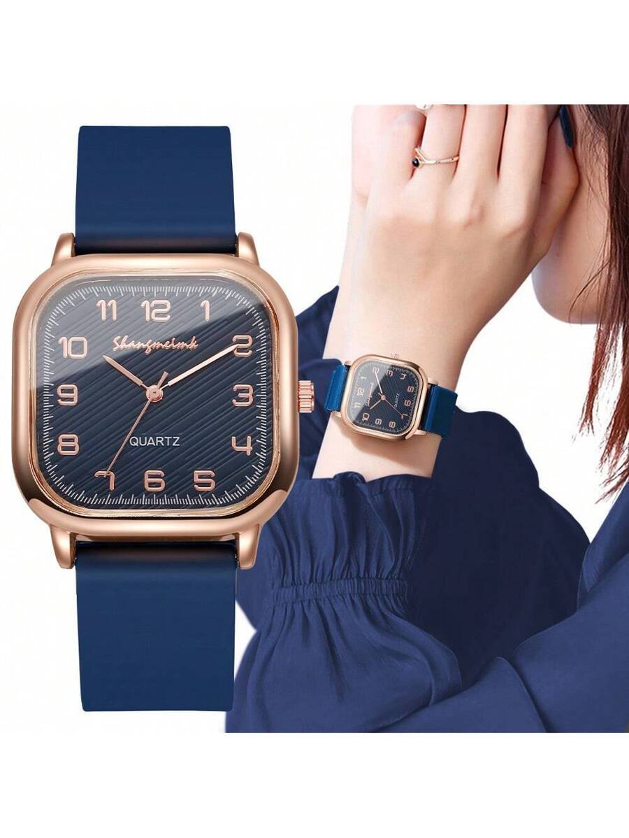 腕時計 レディース クォーツ 1個 女性カジュアル 正方形デジタル ダイヤル ファッション クォーツ 腕時計 シリコンストラップ拍卖