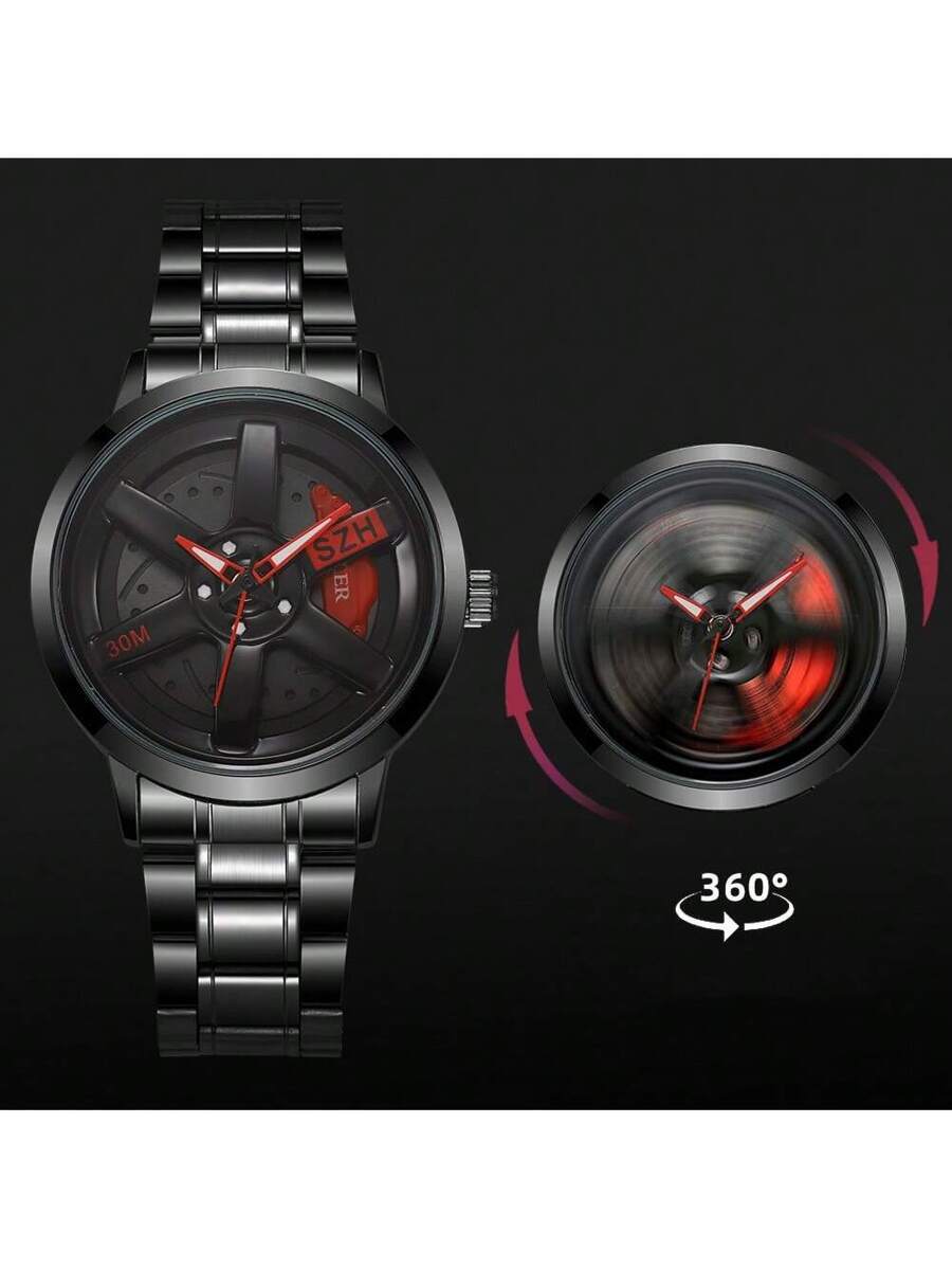 腕時計 メンズ クォーツ ファッション式回転ホイールスタイルメンズ腕時計 トップブランド レースカーデザイン スチールストラップ拍卖