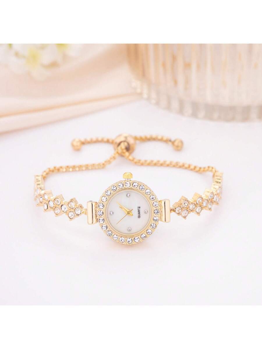 腕時計 レディース クォーツ 新作カジュアルファッション レディース サスペンダー付き腕時計、ラインストーン クリスタル入り丸型小拍卖