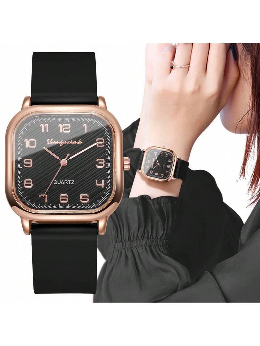 腕時計 レディース クォーツ 1個 レディース クオーツ腕時計 シリコンバンド、ファッション スクエアダイアル アラビア数字表示、拍卖