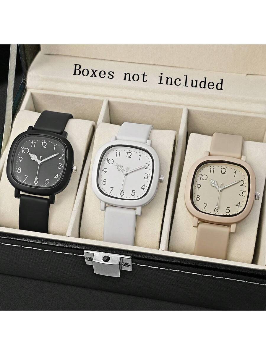 腕時計 レディース セット ファッション女性クォーツ腕時計3点セット、シリコンバンド、日常着用に適したお洒落な腕時計コンビネーショ拍卖