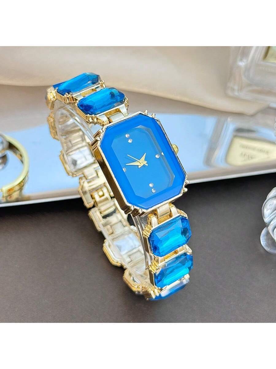 腕時計 レディース クォーツ 1個 レディース オーバーサイズ ラインストーン インレイ 長方形 カラフル ケース ファッション拍卖