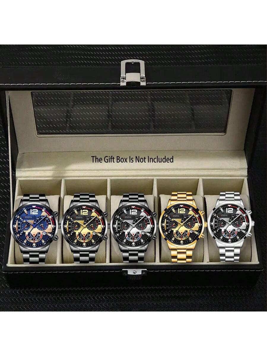 腕時計 メンズ セット 5個セット メンズ スチールバンド カレンダー クォーツ腕時計、スポーツ ルミナス ポインター クォーツ拍卖