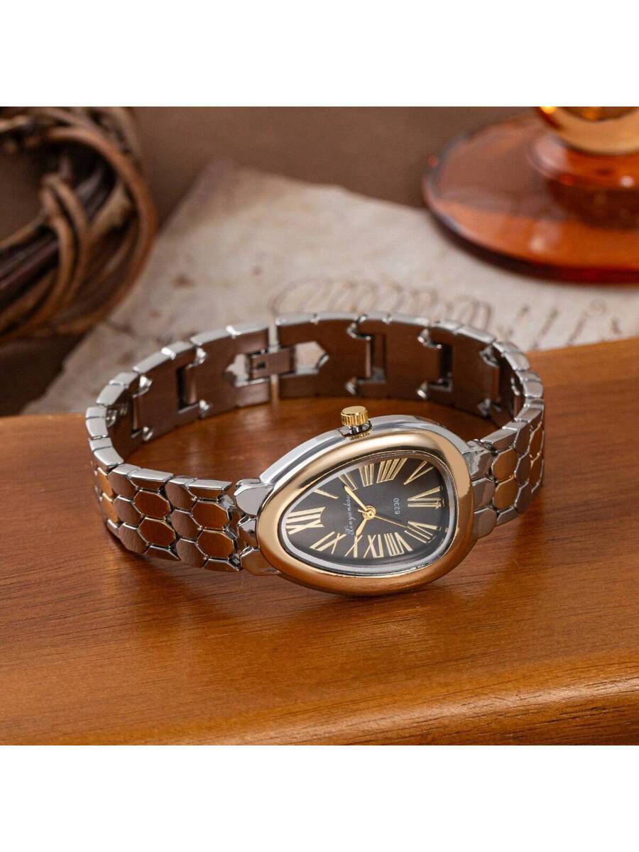 腕時計 レディース クォーツ 高級ニッチラグジュアリーローマンヴィンテージ大型ドロップ型ファッション鋼バンド腕時計レディース、上品拍卖