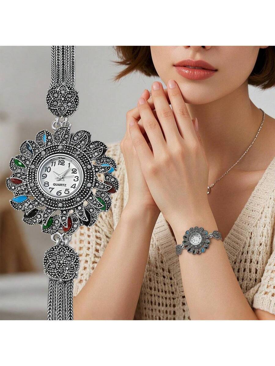 腕時計 レディース クォーツ 1個 ヴィンテージ調 女性用 サンシャイン型 クォーツブレスレット腕時計、ファッショナブルなリュクス拍卖