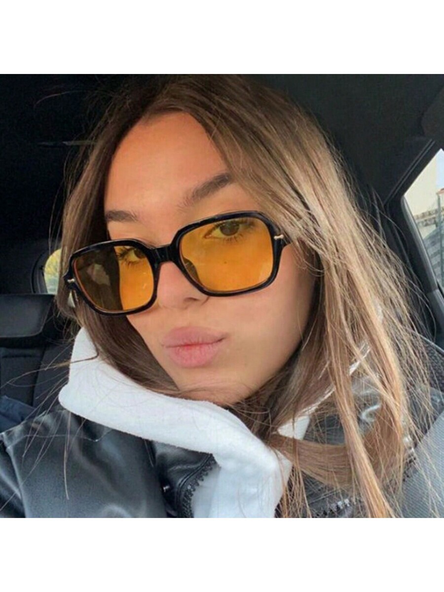 アクセサリー レディース アイアクセサリー 1個 小さな正方形の黄色いレンズファッションY2Kサングラス、夏のビーチ、アウトドア、拍卖