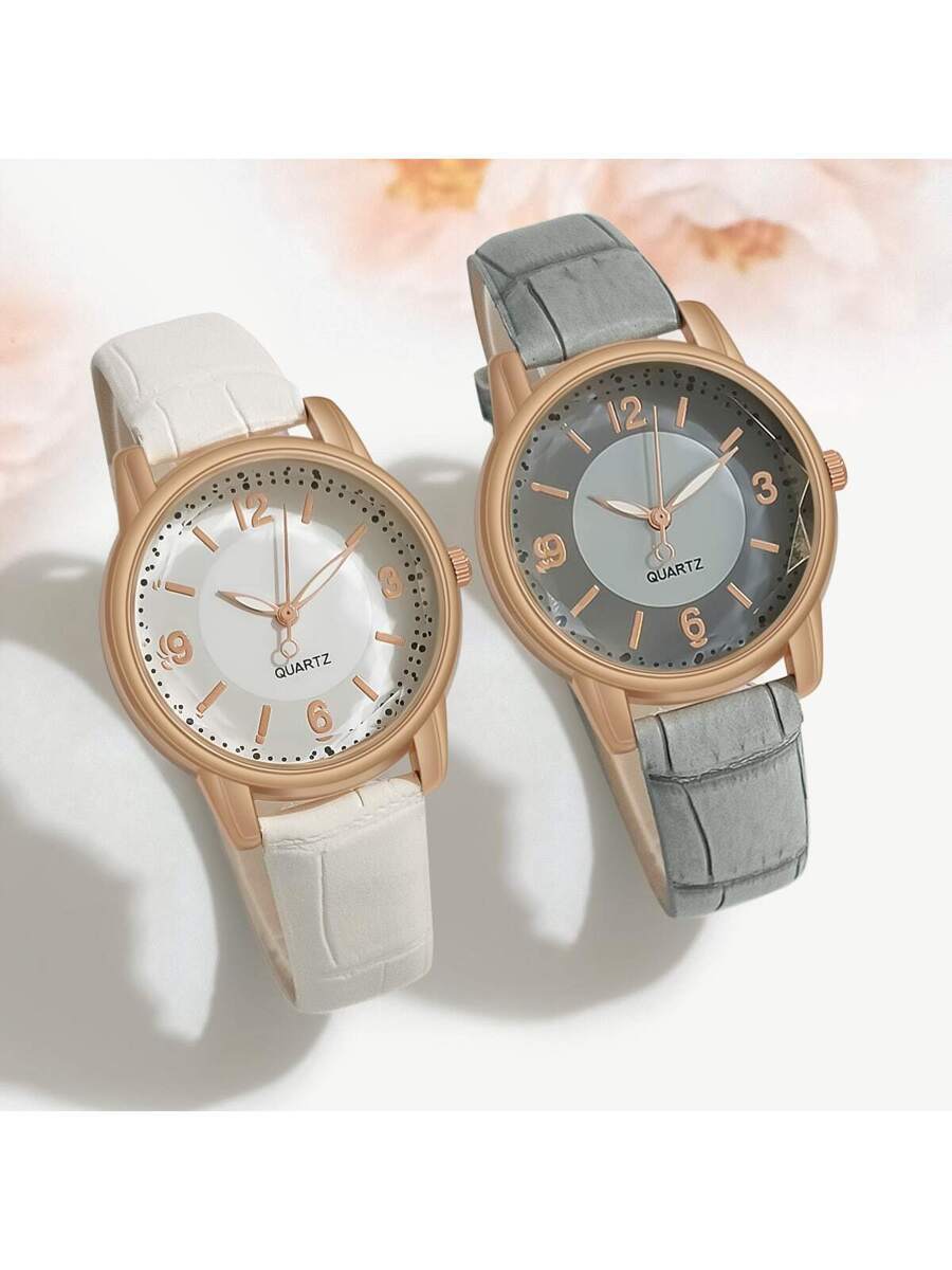 腕時計 レディース セット 2個/セット 女性 ラグジュアリー ファッション ローズゴールド ホワイト & ライト ブルー 高貴な拍卖