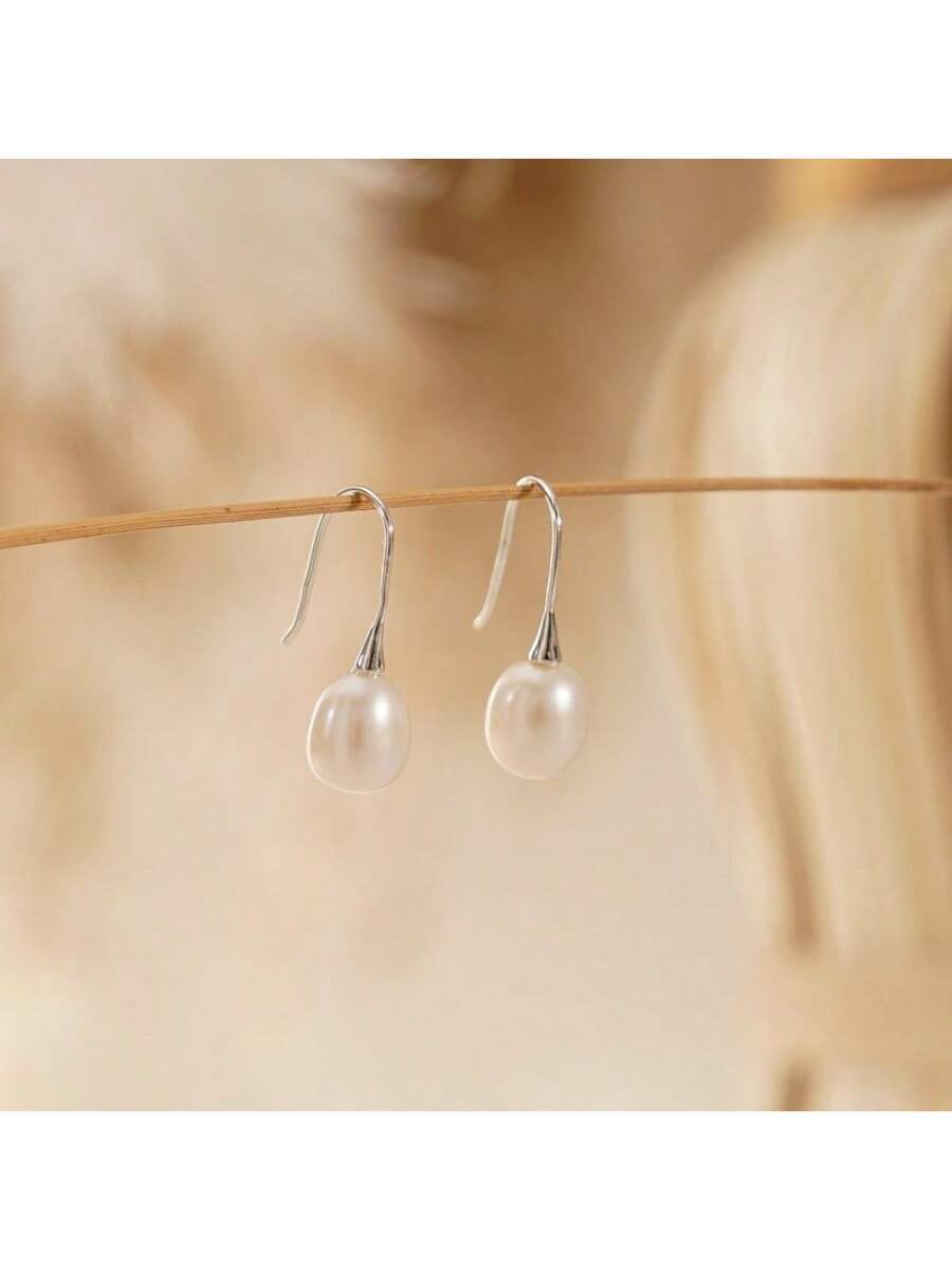 ジュエリー レディース イヤーアクセサリー 1ペア 淡水パール イヤーフック、シングルパールピアス、ドロップパールピアス、結婚式ジ拍卖