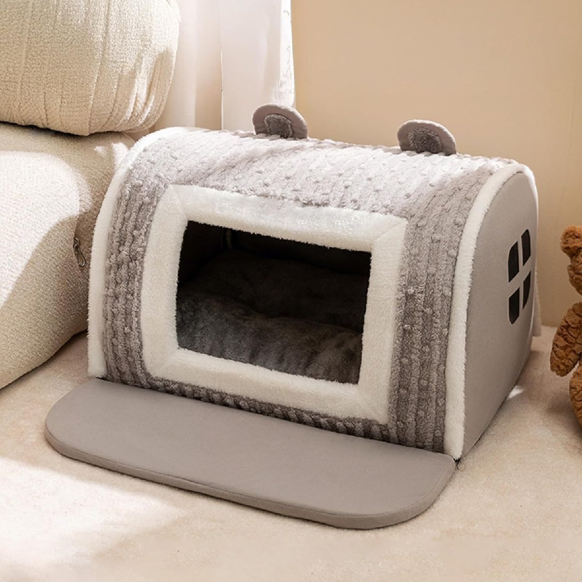 ペットハウス ペット ハウス 犬 ハウス 猫 ハウス ドーム型 犬 猫 ベッド 犬小屋 室内 滑り止め 収納可能 冬 暖かい 保温防寒 (50x40x35cm)拍卖