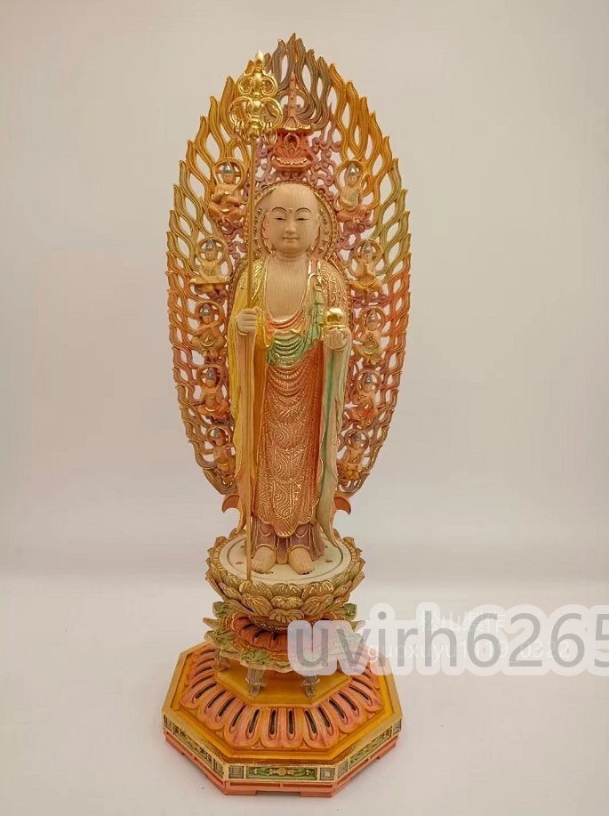 最新作 総檜材 木彫仏像 仏教美術 手彫り 切金 珍品 地蔵王菩薩像 高さ39cm拍卖