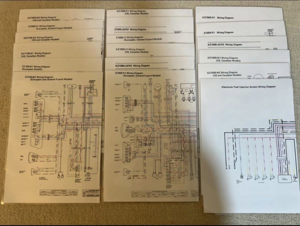 Z. KZ. 1000, 1100 J1, J2. J3. K 1、K2、M1、M2、B1、B2 カラー配線図 1枚 (1981年~1983年)拍卖