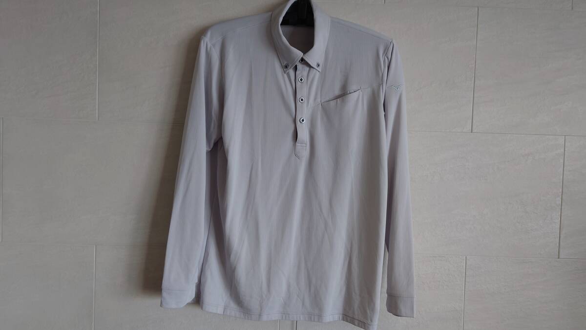 <未着用品> MIZUNO ミズノ メンズXL ブレスサーモ(発熱素材)長袖ポロシャツ 52MA8502 色:アイスグレー拍卖