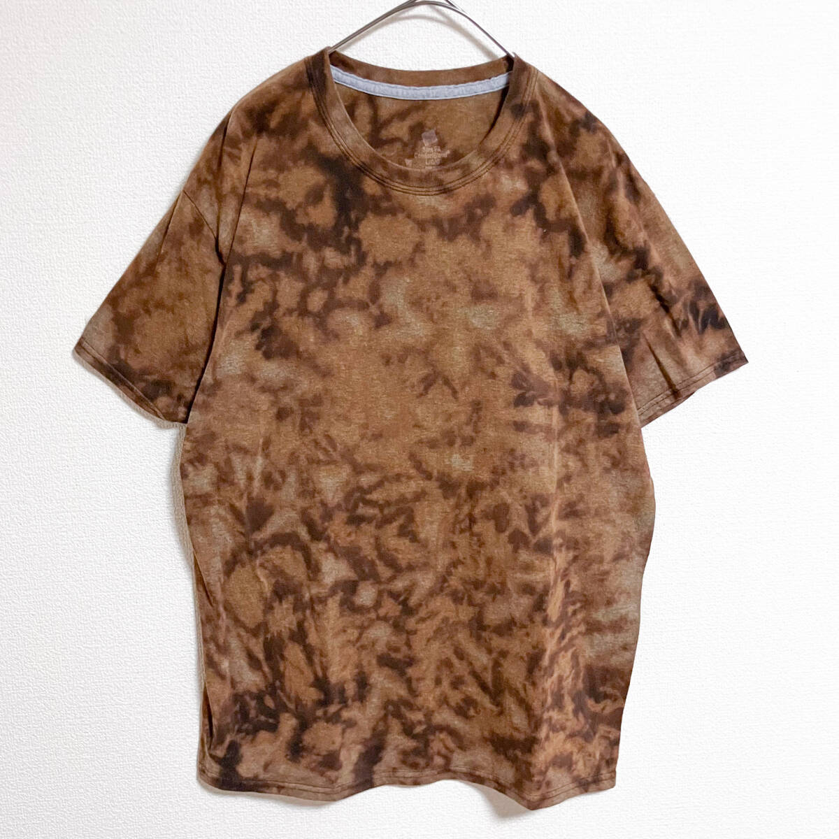 Hanes タイダイ半袖Tシャツ 薄手 L ブラウン 総柄 トップス カットソー拍卖