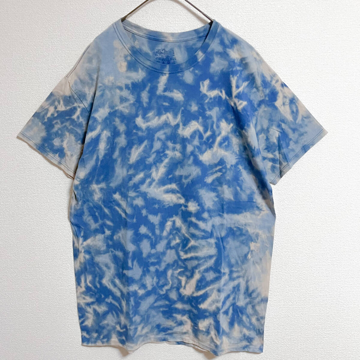 FRUIT OF THE LOOM タイダイ Tシャツ L ブリーチ加工 青 夏拍卖