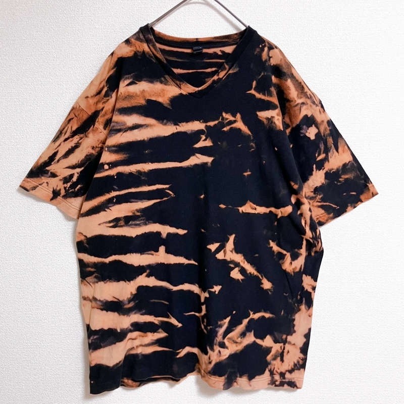tultex ブリーチ タイダイ 半袖TシャツXL 黒 オレンジ 総柄 薄手 夏拍卖
