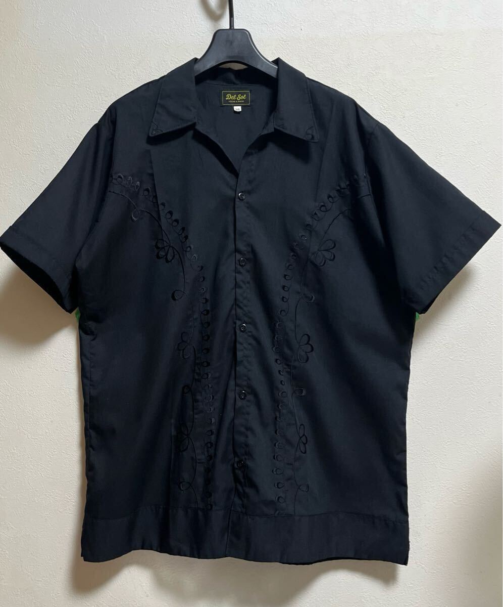 Del Sol シャツ 38 黒 刺繍 半袖 エンブロイダリー キューバシャツ メキシカン ウエスタンジャケット 50s ロカビリー Mac Murray H bar C拍卖