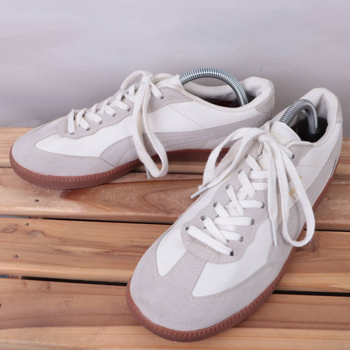 z289 プーマ リーガ レザー US9 27.0cm/白 ホワイト ライトグレー ブラウン PUMA Liga Leather メンズ スニーカー 中古拍卖