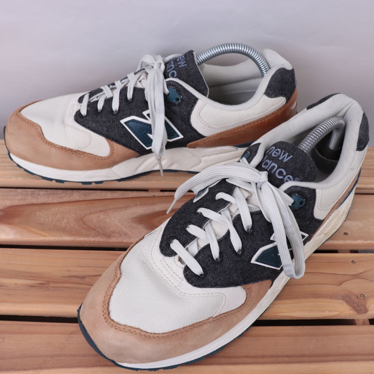z322【999】ニューバランス US9.5 27.5cm/白系 ホワイト ブラックデニム ベージュ ダークグリーン newbalance メンズ スニーカー 中古拍卖