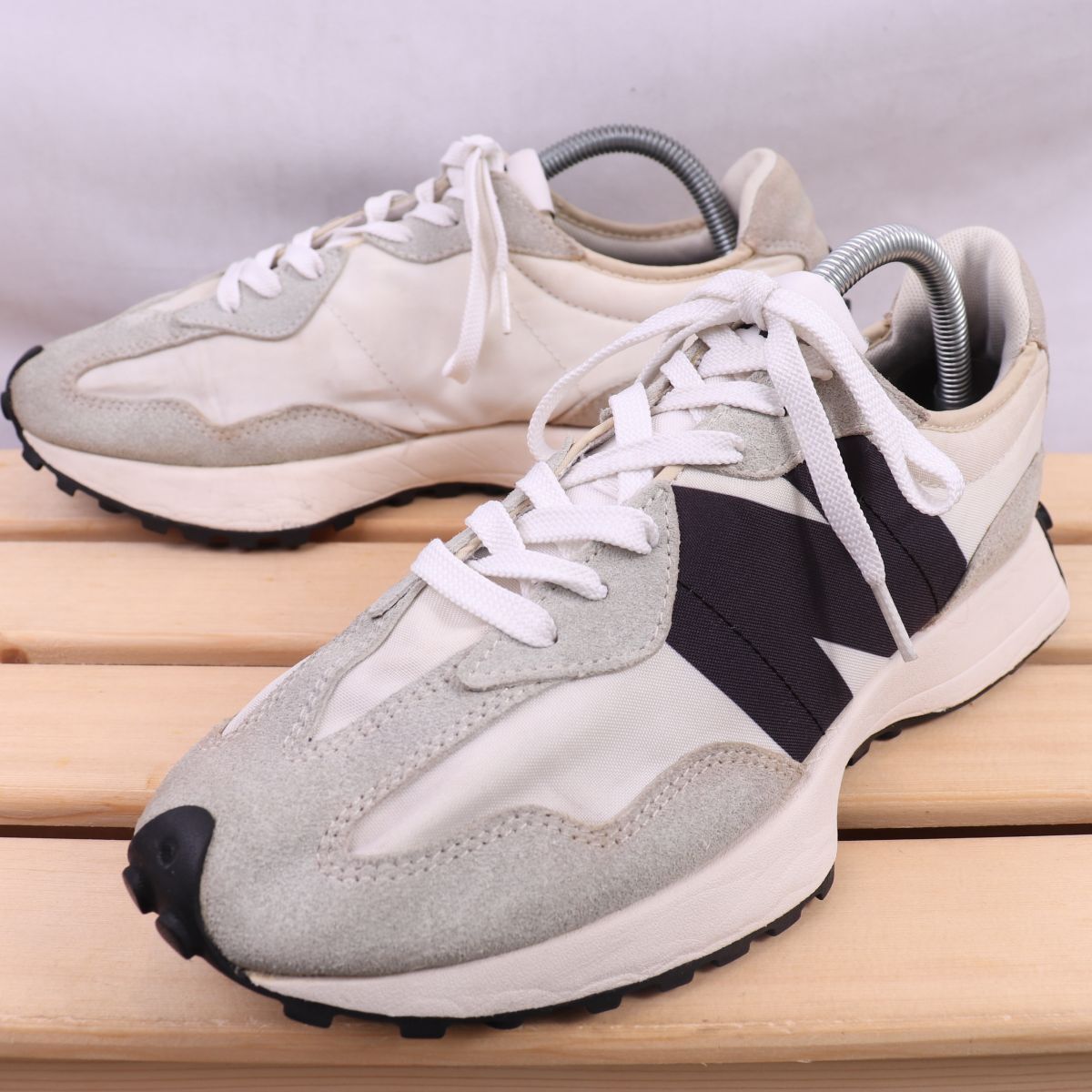z590【MS327FE】ニューバランス US8.5 26.5cm/白 ホワイト グレー 紺 newbalance メンズ スニーカー 中古拍卖