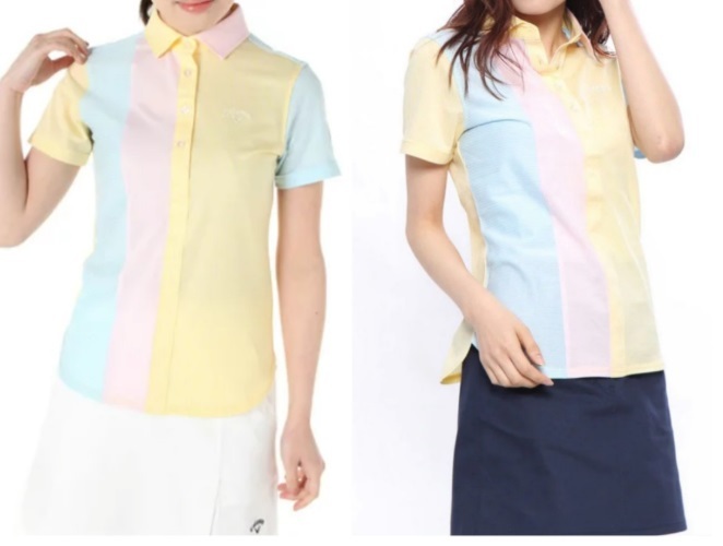 ネコポス発送 キャロウェイ 【Callaway】レディース カットストライプ 半袖 シャツ 241-9157804 S パステルカラー 【2675】拍卖