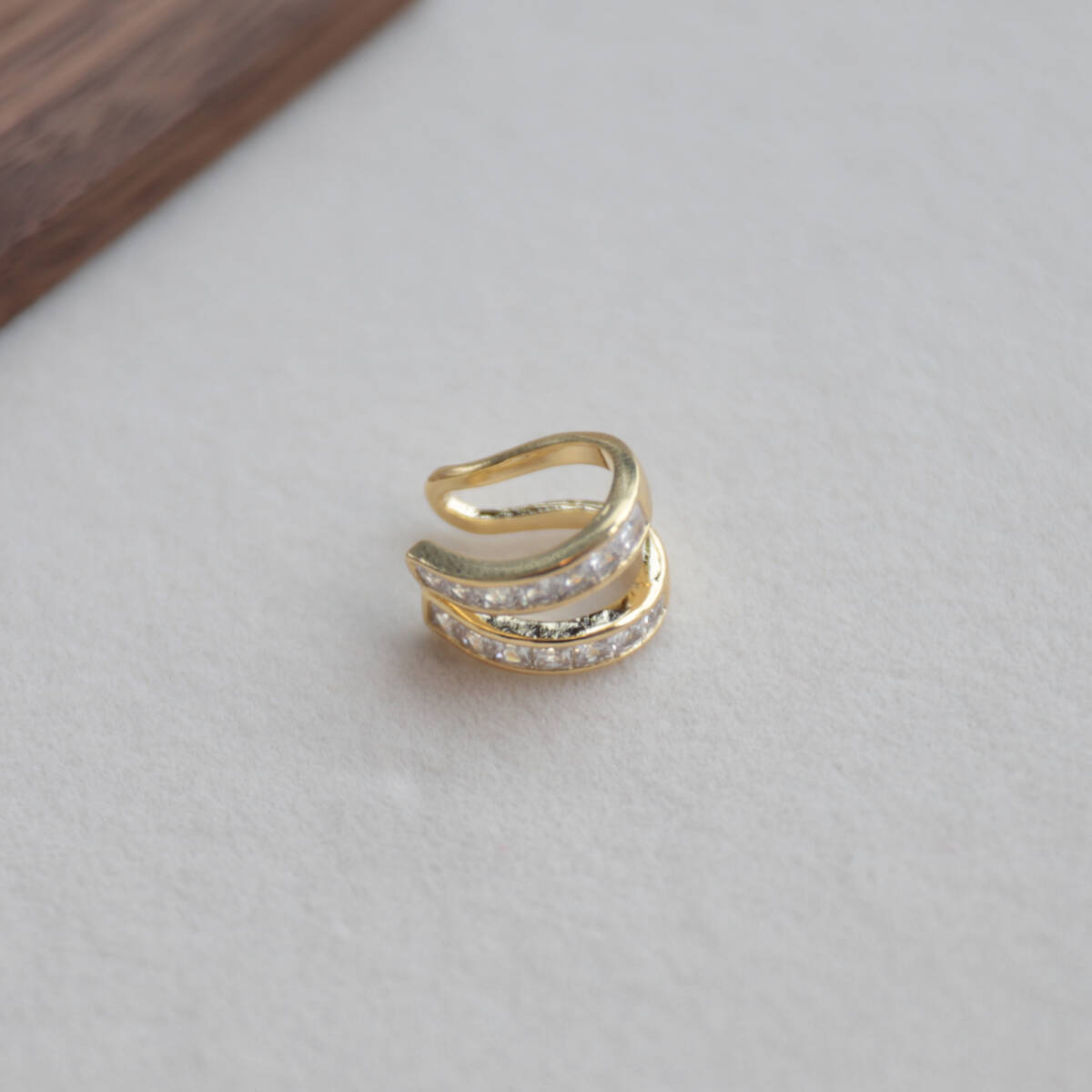 イヤーカフ ゴールド 片耳 レディース ダブルライン ジルコン ウェアリング拍卖