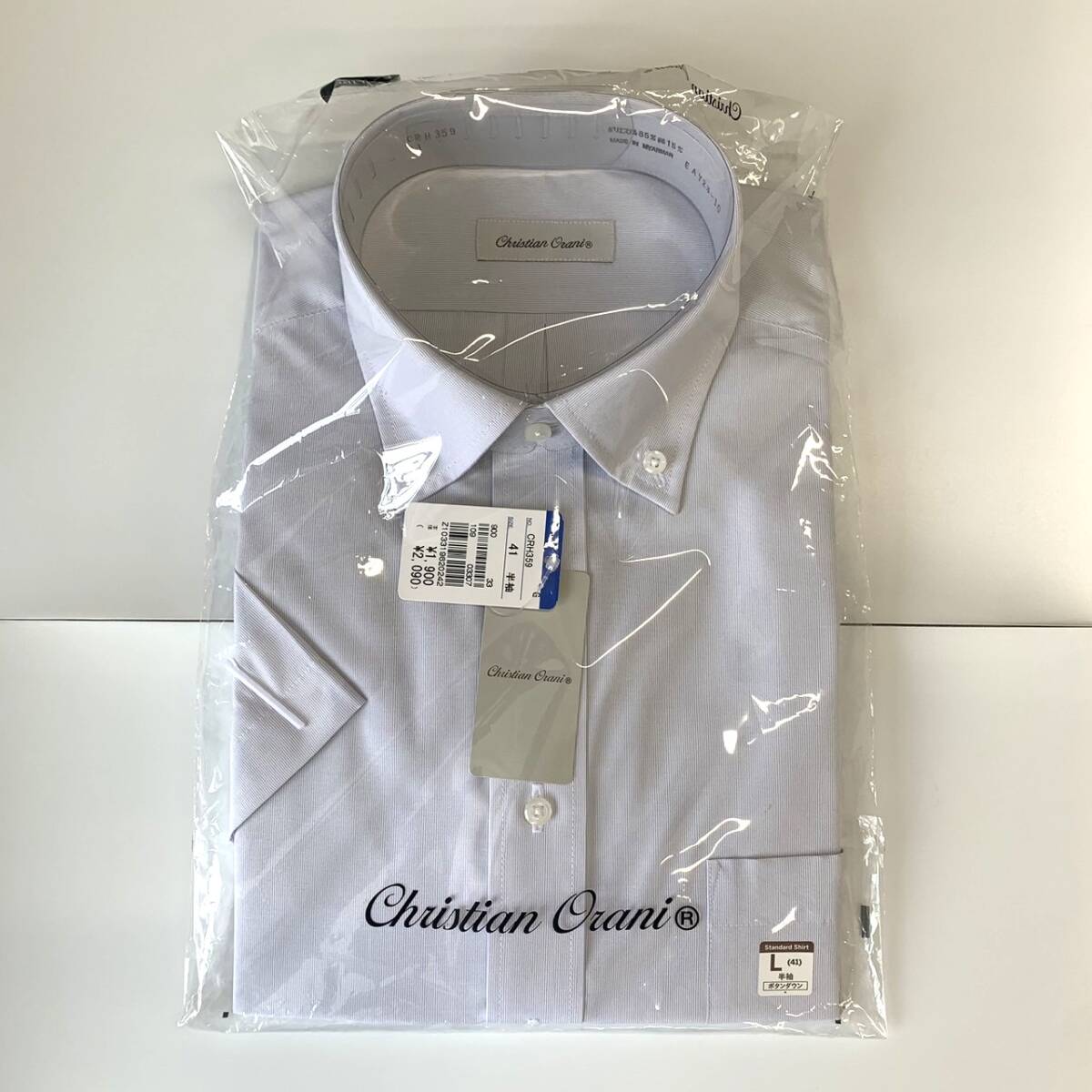 D007【半袖】CHRISTIAN ORANI ボタンダウンスタンダードワイシャツ グレー系 CRH359 Lサイズ(41cm) 形態安定加工を施しお手入れも簡単 /80拍卖