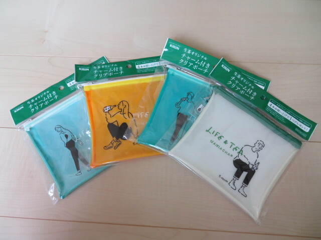 即決~ キリン 生茶 チャーム付きクリアポーチ 全4種類♪ 長場雄コラボ拍卖