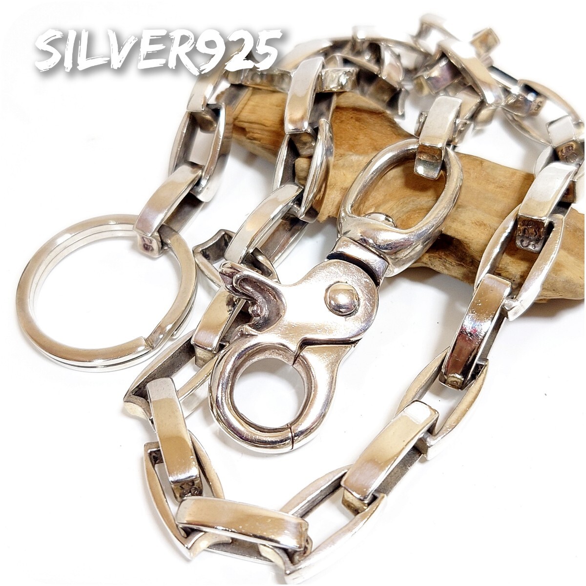 6350 SILVER925 重厚スクエアウォレットチェーン シルバー925 ヴィンテージ ハンドメイド☆20年前のお品☆希少 レア ネックレスにも♪拍卖