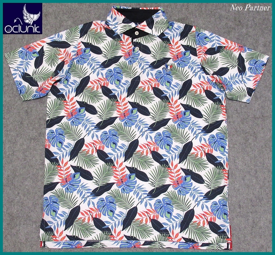 即決 極美品 CLUNK クランク ゴルフ ボタニカルプリント 総柄デザイン キシリトール加工 接触冷感 吸汗速乾 半袖ポロシャツ L メンズ拍卖