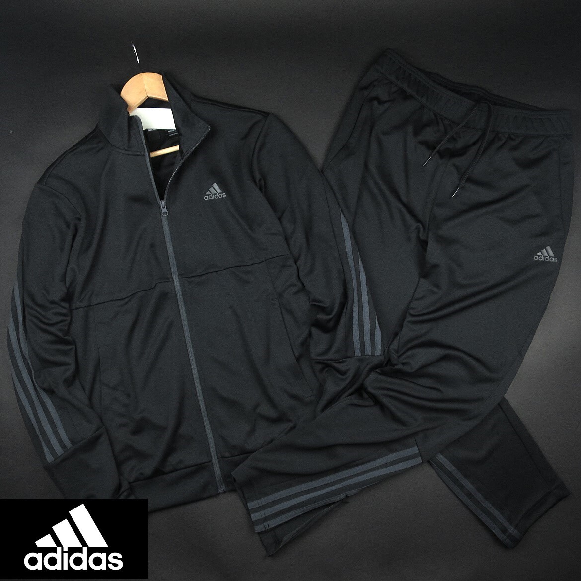 新品 ★ アディダス adidas スリーストライプス トラックスーツ ジャージ上下セット トレーニング ジム スリム 613/401黒/ O【XL】拍卖