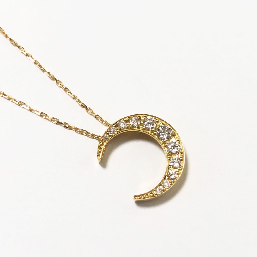 K18 月 ムーン moon ダイヤモンド 0.26ct イエローゴールド ネックレス ロングネックレス拍卖