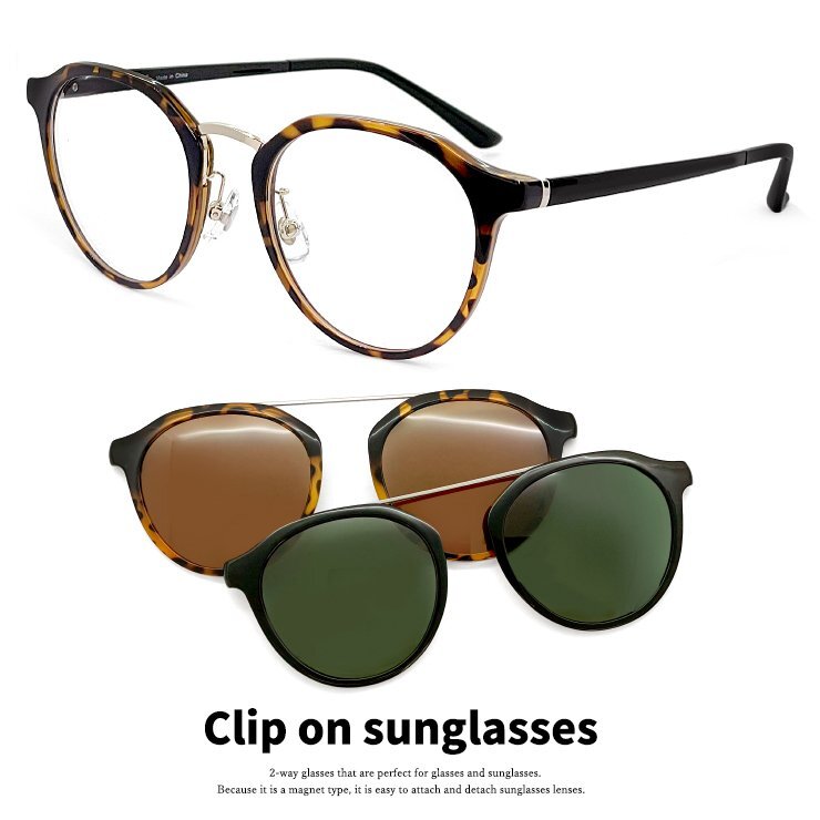 新品 クリップオン サングラス 3130-62 偏光 レンズ付き 眼鏡 メガネ メンズ レディース クリップオンサングラス ボストン べっ甲柄 カラー拍卖