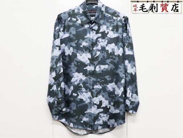 ルイヴィトン LOUIS VUITTON 長袖シャツ サイズXS 20AW RM202M XFU HJS11W モノグラムカモ シルクシャツ 【中拍卖