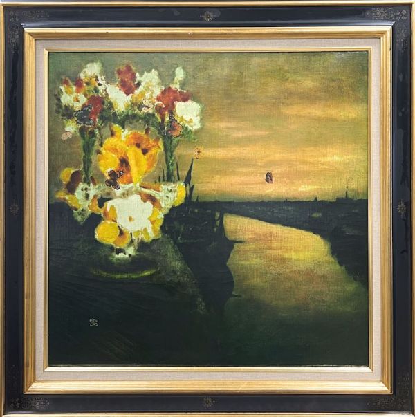 【FCP】 真作保証 鷹山宇一 油彩画15号 「河」 大型作品 二科会理事 地元・青森県に美術館あり h拍卖