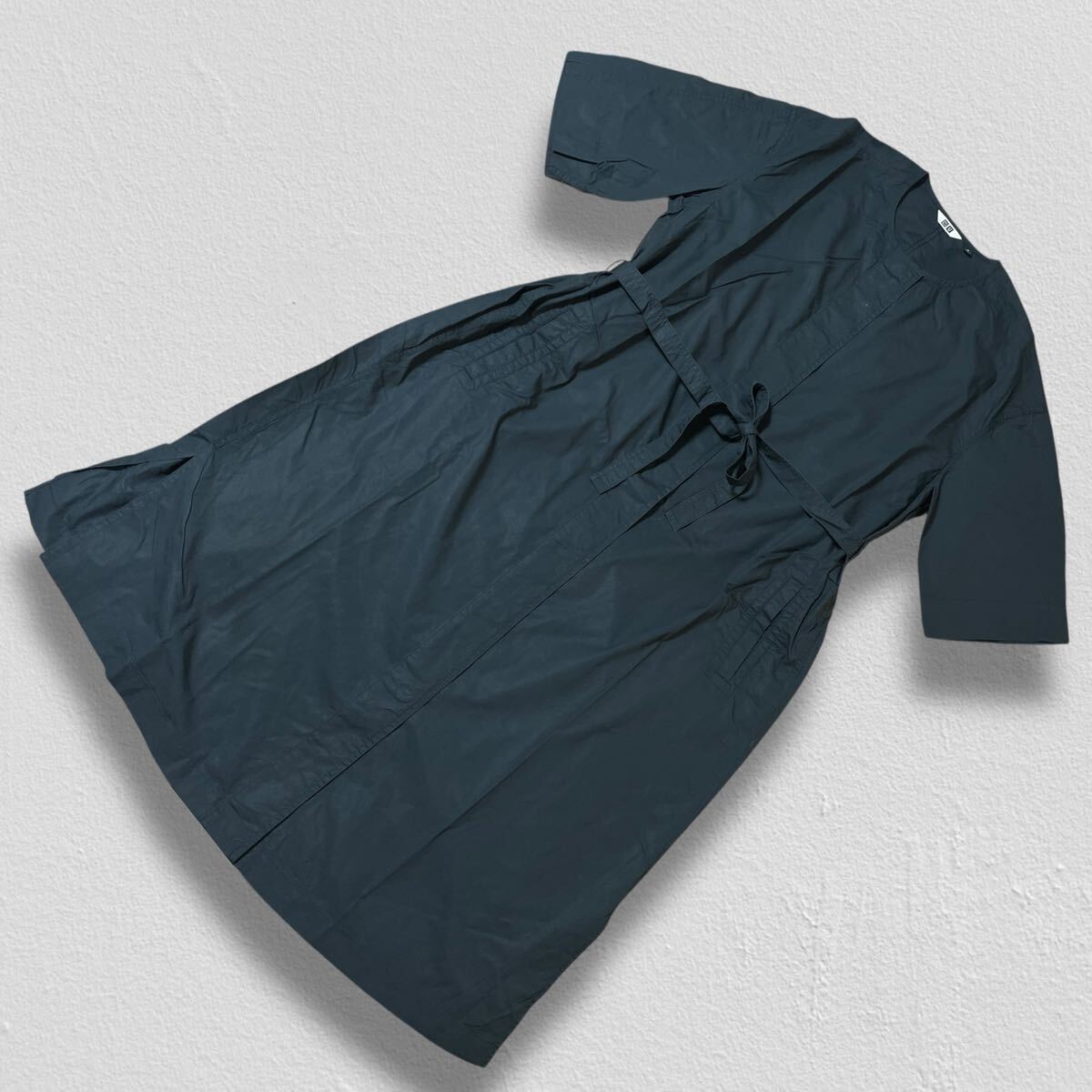 UNIQLO U 半袖ジャケット風ワンピース ネイビー M ●洗濯プレス済● ユニクロユー ワンピース リボンベルト付き 紺 古着/418拍卖