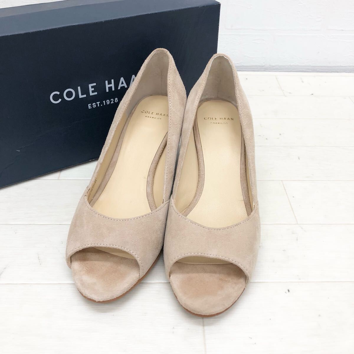 1782〓 箱付き COLE HAAN コールハーン パンプス レディース サイズ6.5B ベージュ オープントゥ ウェッジソール 靴 シューズ カジュアル拍卖