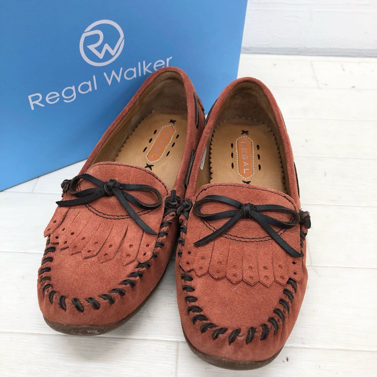 1782〓 箱付き REGAL リーガル モカシン レディース サイズ23.5 ブラウン ローファー スリッポン スエード 靴 シューズ カジュアルシューズ拍卖
