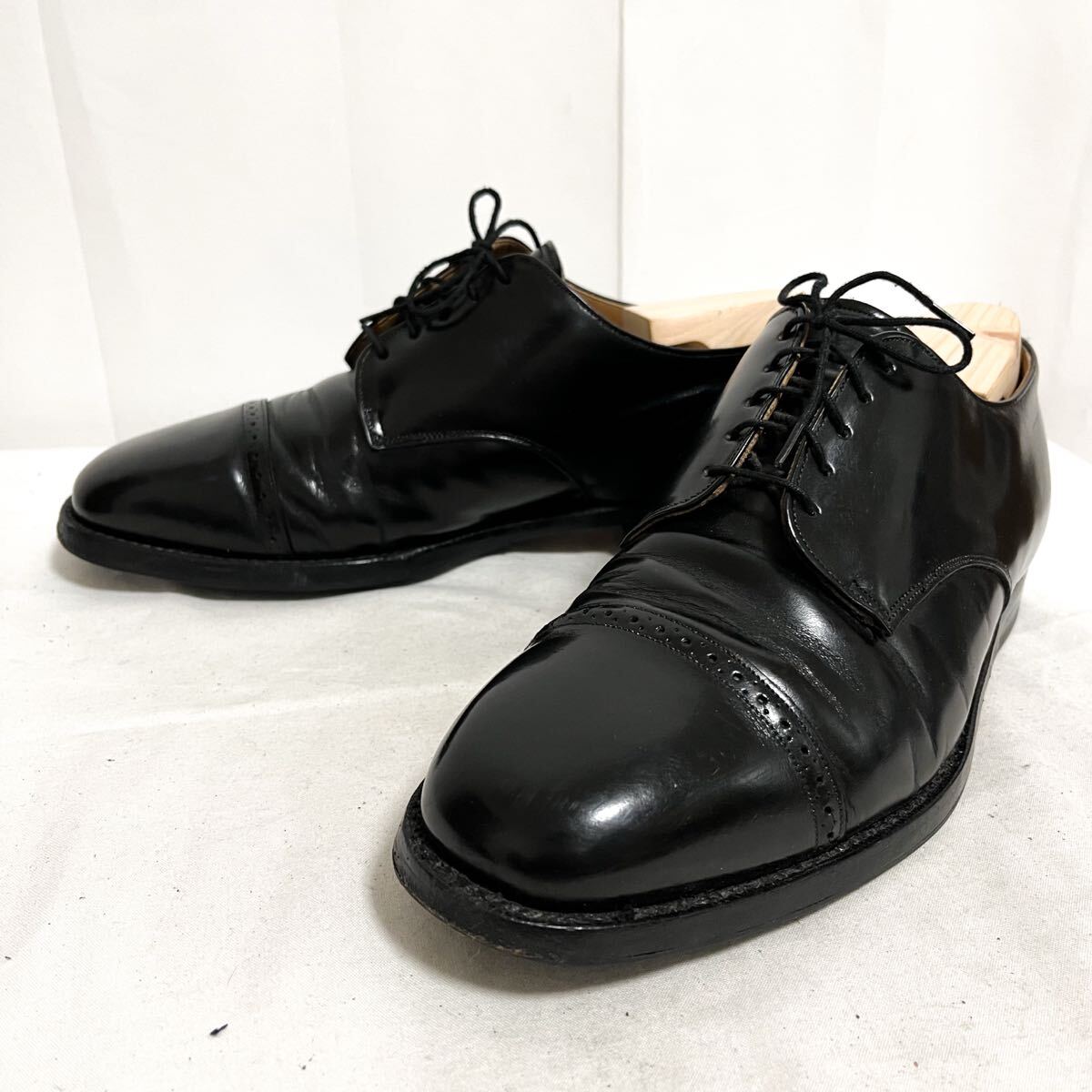 和801★ USA製 JOHNSTON&MURPHY ジョンストンアンドマーフィー ビジネスシューズ 外羽根 ストレートチップ 8.5 ブラック メンズ拍卖