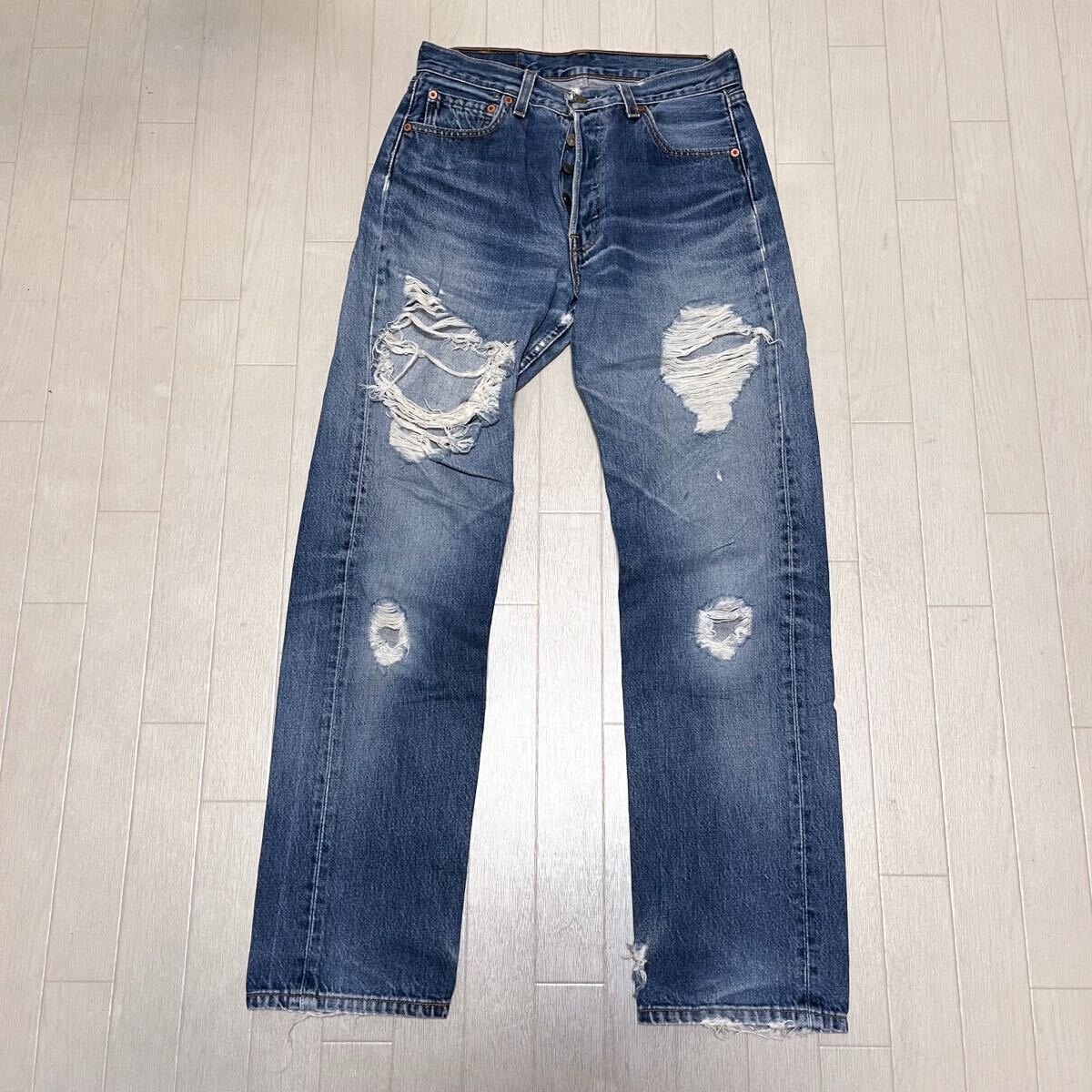 和802★⑫ USA製 Levi's 501 リーバイス デニムパンツ ジーンズ W30 L32 ブルー メンズ ダメージデニム拍卖
