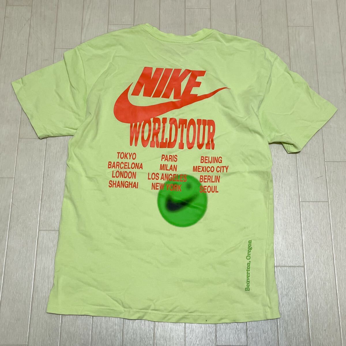 和803★① NIKE ナイキ 半袖 ロゴプリント Tシャツ ロゴ刺繍 M ライトグリーン メンズ ワールドツアー拍卖